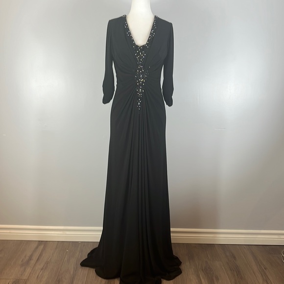 Cameron Blake for mon Cherie Long Black Gown with Ling Sleeve Dress - Picture 1 of 17